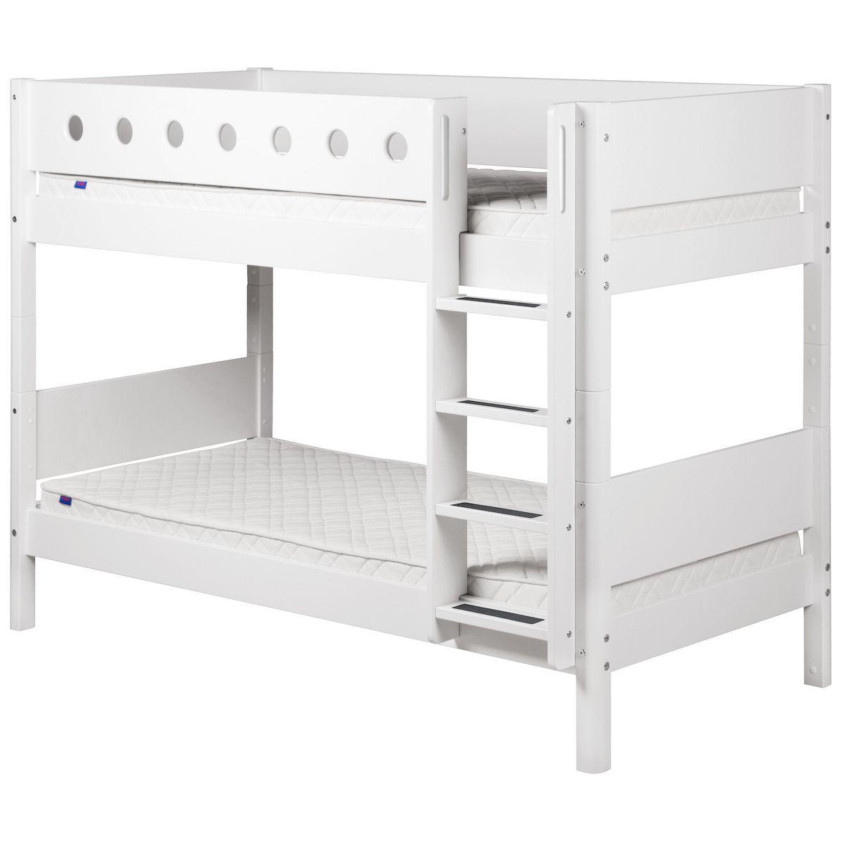WHITE by Flexa Lits superposés en MDF 90x200 cm avec barrière de sécurité blanche et pieds blancs